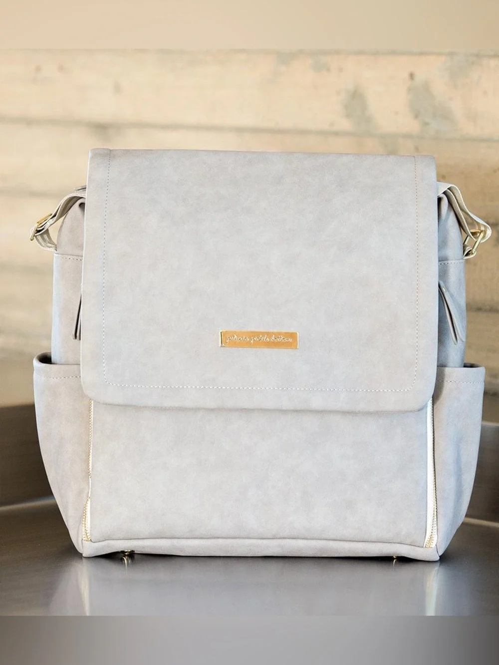 Petunia Pickle Bottom Boxy Backpack in grey matte leatherette. LIKE NEW!